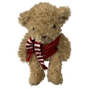 FAO Schwarz 2018 12" Plush Anniversary Teddy Bear Red Vest Scarf Christmas
